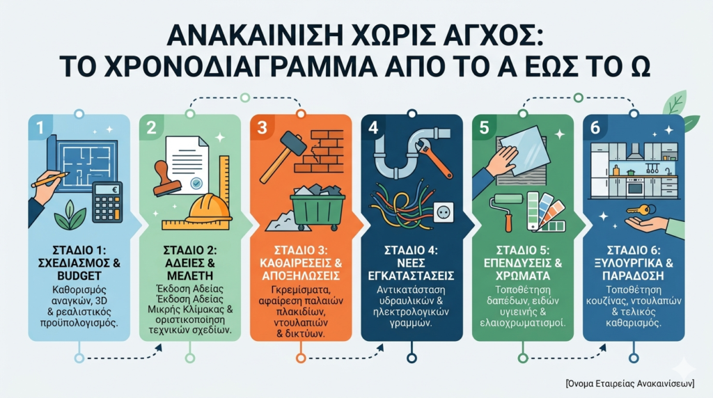 Ανακαίνιση Χωρίς Άγχος: Το Πλήρες Χρονοδιάγραμμα από το Α έως το Ω